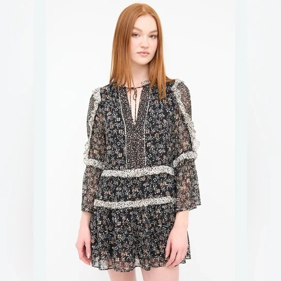 Ulla Johnson Essie dress in Noir size 2 Black and White Floral Blouse - Picture 2 of 10